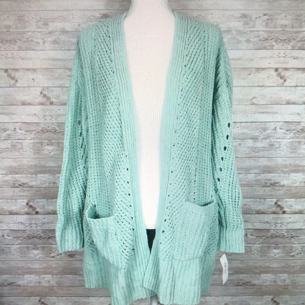 Mint Green Open Knit Cardigan Sweater